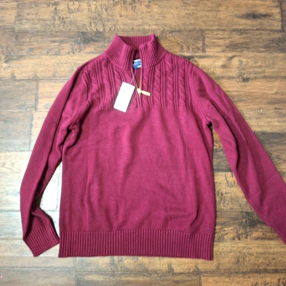 BNWT Karen Scott Burgandy Zip Pullover Sweater